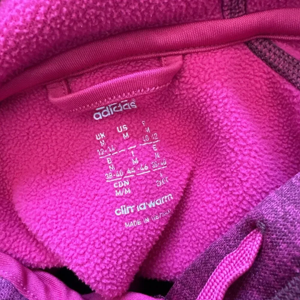 Adidas Hooded Hoodie Sweater Pink Fuchsia Youth Medium 12-14 Thumbholes Climwarm